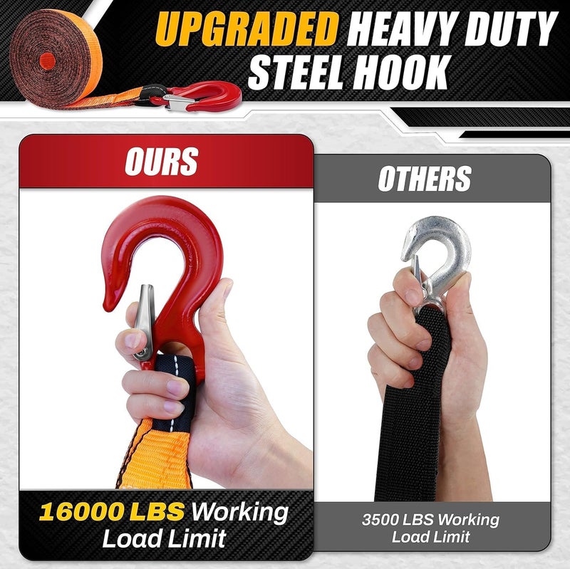 TUSGOR [PREMIUM] Boat Trailer Winch Strap With Supper Steel Hook, 15000 LBS Break Strength, Two Layers Winch Strap, Winch Pulley Strap For Boat Trailer Replacement, Towing Vehicles & Boat Accessories 2"x20' - Image 4